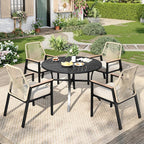 Outdoor Patio Round Dining Table, All Weather Wrought Iron Black Outdoor Table - Image 2