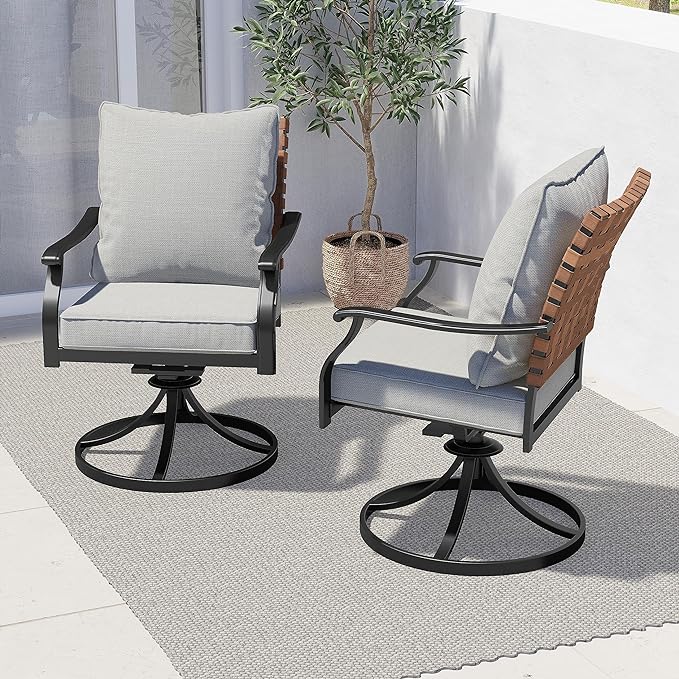 Grand patio 2-Piece Outdoor Dining Chair Set, 2 Leather-Look Wicker 360-Degree Swivel Patio Chair