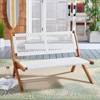 SAFAVIEH Outdoor Collection Kobina Natural Acacia Wood/White Rope Foldable Bench