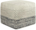 SIMPLIHOME Macie Square Pouf - 18 inch Wide Handcrafted PET Polyester Ottoman in Grey and White, Boho Indoor/Outdoor Footstool or Extra Seating for Living Room with Polystyrene Bead Filling, Assembled