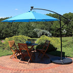 Sunnydaze 10' Solar Offset Patio Umbrella - Solar Cantilever Umbrella Outdoor with LED Lights - Polyester Shade, Air Vent, & Cross Base