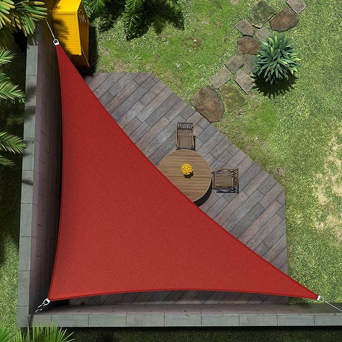Amgo 16' x 16' x 22.6' Red Right Triangle Sun Shade Sail UPF50+ Canopy Awning AGSLT, 95% UV Blockage, Water & Air Permeable, 200GSM Heavy Duty Commercial and Residential (We Make Custom Sizes)
