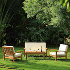 IDZO Laurent 800lbs Capacity Acacia Outdoor Loveseat, FSC Certified 2 Seater Patio Sofa with 3.9in Thick Cushions, Teak Finish Porch Couch for Garden Backyard