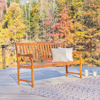 JONATHAN Y BNH101A Laurel 59.1" 3-Seat Slat-Back 600-Lbs Support Acacia Wood Outdoor Garden Patio Bench for Garden, Lawn, Backyard, Pool, Deck, Beach, Firepit, Teak