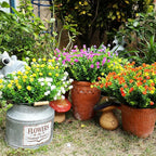 20 Bundles Artificial Flowers Outdoor Fake Plants, UV Resistant No Fade Faux Plastic Greenery Shrubs for Hanging Planter Garden Porch Window Box Outside Decoration,Home Indoor Decor, 5 Colors