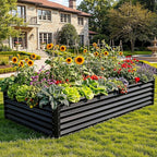 YITAHOME 2pcs 8x4x1.5 ft Galvanized Raised Garden Bed Kit, Large Metal Planter Box with Gloves, Safety Rubber & Support Rod, Outdoor Flower Bed for Plants Vegetables, Black