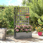 Outsunny Galvanized Raised Garden Bed with Trellis, Metal Planter Box with Drainage Holes, Outdoor Privacy Screen for Climbing Plants, Vegetable, Vines, 24" x 9" x 44.5", Gray