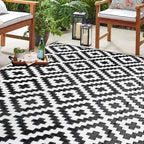 SAND MINE Waterproof Outdoor Rug 6x9 ft, Reversible Mats, Modern Area Rug, Large Floor Mat and Rug for Outdoors, RV, Patio, Backyard, Deck, Picnic, Beach, Trailer, Camping, Black & White Lattice
