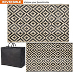 SAND MINE Waterproof Outdoor Rug 5x8 ft, Plastic Reversible Rug, Modern Area Rug, Large Floor Mat for Outdoors, RV, Patio, Backyard, Deck, Picnic, Beach, Camping, Black & Beige