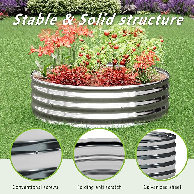 2PCS 3x3x1FT Galvanized Raised Garden Bed Kit,Vegetable Boxes-Round Metal Flower Box,Large Planter Raised Beds Outdoor Garden for Planting,Fruit,Herb-Silver