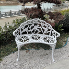 Mandolin Outdoor Benc Park Garden Chair,All Chair Anti Rust Cast Aluminum Patio Yard Bench,Carved Rose Loveseat Bench for Backyard .Porch.Balcony.Lawn (White)