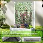EasyUp Raised Garden Bed with Trellis for Climbing Plants, Outdoor Herb Planter Box with Drainage Plug & Water Gauge, Durable Resin for Patio, Balcony, Yard, Dust-Proof Garden Planter