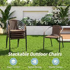Amopatio Outdoor Dining Chairs Set of 6, Rattan Wicker Patio Chairs, Stackable Indoor-Outdoor Chairs, Bistro, Deck, Yard, Porch, 6 Pack, Brown