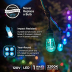Enbrighten Vintage Outdoor String Lights, 24ft, 12 RGB Acrylic Bulbs, Weatherproof, RF Remote Control, Perfect for Holidays, Gameday, Parties, and More, 37791