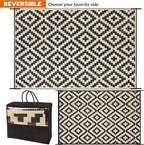 SAND MINE Reversible Mats, Plastic Straw Rug, Modern Area Rug, Large Floor Mat and Rug for Outdoors, RV, Patio, Backyard, Deck, Picnic, Beach, Trailer, Camping, Black & Beige, 6' x 9'