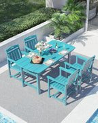 Ciokea HDPE Outdoor Dining Set, 5-Piece Patio Table and Chairs Set with Umbrella Hole, All-Weather Patio Dining Sets for 4, Durable Patio Furniture for Backyard, Garden, Lawn & Poolside, Lake Blue