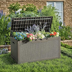 Devoko 97 Gallon Deck Box, Waterproof Resin Outdoor Storage Box for Outside and Patio, Large Outdoor Storage Bench Cabinet Lockable for Patio Furniture, Garden Tools and Pool Supplies (Brown)