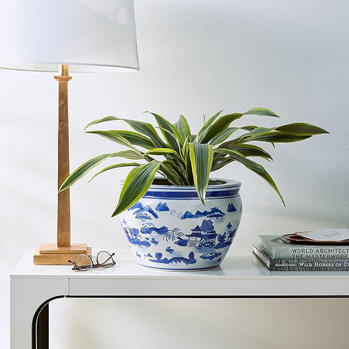 12" Landscape Blue & White Porcelain Fishbowl Planter or