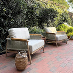 Acanva Modern All-Weather Aluminum Outdoor Patio Sofa with Thick Cushions, Olefin Fabric Sunroom Backyard Furniture, Light Khaki, Armchair