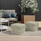 SIMPLIHOME Janelle Square Pouf - 18 inch Wide Upholstered PET Polyester Outdoor/Indoor Ottoman in Multi Color, Boho Footstool or Extra Seating for Living Room, Bedroom, or Patio, Assembled
