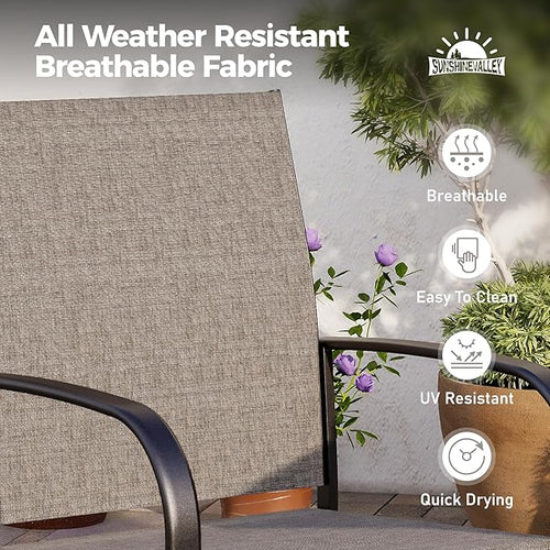 5 Piece Patio Dining Set for 4, 42" x 42" Round Metal Table with Umbrella Hole and 4 Brown Chairs, Outdoor Table and Chairs Set for Lawn Backyard and Deck