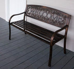 Leigh Country Metal Outdoor Bench, Welcome Design, Decorative Patio Seating for Porch/Deck