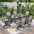 Sophia & William 7 Pieces Patio Dining Set Outdoor Metal Furniture Set, 6 x Swivel Dining Chairs Textilene Padded, 1 Metal Umbrella Table 6 Person for Lawn Garden