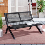SAFAVIEH Outdoor Collection Kobina Black Acacia Wood/Black Rope Foldable Bench