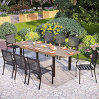 PHI VILLA Outdoor Metal Expandable Dining Table, Wood-Like Wrought Iron Extendable Table for 6-8 Person, Heavy-Duty Large Rectangular Table Furniture for Patio, Deck, Backyard, Porch