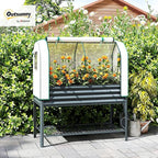 Outsunny Galvanised Raised Garden Bed with Greenhouse Cover, Metal Elevated Garden Bed with Legs, Bed Liner and Bottom Shelf, Outdoor Raised Planter Box for Vegetables, Herbs, Flowers, Dark Gray
