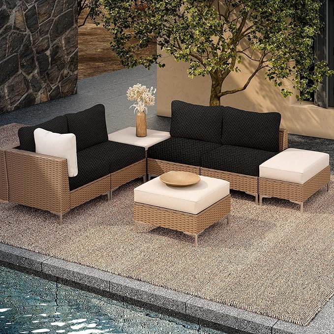 Outdoor Cushion Covers, 8-Piece Black Set with Water-Repellent Polyester Blend