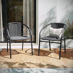 Flash Furniture Lila Modern Rattan Indoor/Outdoor Stackable Dining Chairs, Stacking Rattan Bistro Chairs for Patio or Restaurant, Set of 4, Gray