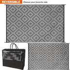 SAND MINE Waterproof Outdoor Rug 6x9 ft, Plastic Reversible Rug, Modern Area Rug, Large Floor Mat for Outdoors, RV, Patio, Backyard, Deck, Picnic, Beach, Camping, Black Grey Lattice