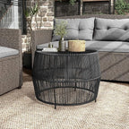 Furniture of America Ysar Boho Rattan Round Coffee Table Outdoor with Metal Frame, All-Weather and Rust Resistant, Handcrafted Coastal Furniture for Patio, Poolside, Garden, Yard, Black