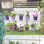 LaLaGreen Hanging Planter Outdoor - 10 Pack, 4 Inch Fence Planters Outdoor Purple Hanging Window Flower Bucket Metal Succulent Pots Balcony Railing Wall Garden Deck Porch Herb Plant Macetas Exterior