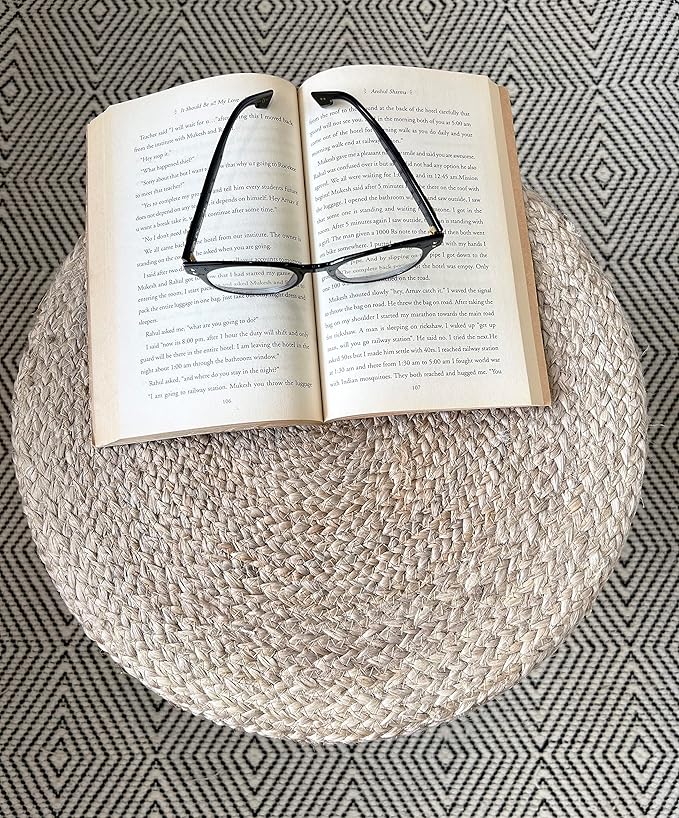 S & L Homes Pouf Ottoman - 100% Natural Jute Braided- Hand Knitted - Traditional Cord Boho Pouffe - for The Living Room, Bedroom, Nursery, Patio, Lounge (16" x 16" x 16")