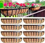 LaLaGreen Outdoor Wall Planter - 8 Pack, 30 Inch Large Metal Basket with Coco Liner, Long Window Flower Box Deck Railings Hanging Horse Trough Balcony Plant Pot Garden Fence Balcony Patio Rail