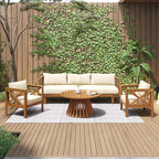 Merax Outdoor 4-Piece Acacia Wood Conversation Set - Patio 3-Seat Loveseat Sofa w/Coushion, 2 Armchair and Round Coffee Table for Backyard, Lawn, Balcony, Beige + Teak