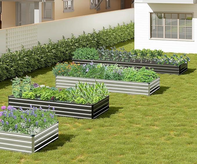 2PCS 12x3x1ft Galvanized Raised Garden Bed Kit, Galvanized Planter Raised Garden Boxes Outdoor, Large Metal Raised Garden Beds for Vegetables,Silver