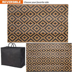 SAND MINE Reversible Mats, Plastic Straw Rug, Modern Area Rug, Large Floor Mat and Rug for Outdoors, RV, Patio, Backyard, Deck, Picnic, Beach, Trailer, Camping, Black & Brown, 5' x 8'