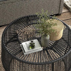 Furniture of America Ysar Boho Rattan Round Coffee Table Outdoor with Metal Frame, All-Weather and Rust Resistant, Handcrafted Coastal Furniture for Patio, Poolside, Garden, Yard, Black