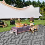 SAND MINE Waterproof Outdoor Rug 6x9 ft, Plastic Reversible Rug, Modern Area Rug, Large Floor Mat for Outdoors, RV, Patio, Backyard, Deck, Picnic, Beach, Camping, Black Grey Lattice