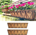 LaLaGreen Large Rail Planters - 2 Pack, 24 Inch Wall Hanging Basket with Coco Liner Deck Railing Hanging Window Flower Box Outdoor Black Metal Trough Plant Holder Fence Balcony Patio Porch Garden