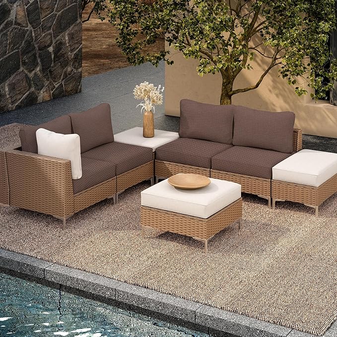Cushion Covers 8-Pack, Stretch Fit for Outdoor Patio Cushions in Camel