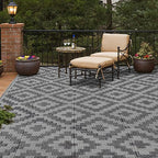 SAND MINE Waterproof Outdoor Rug 6x9 ft, Plastic Reversible Rug, Modern Area Rug, Large Floor Mat for Outdoors, RV, Patio, Backyard, Deck, Picnic, Beach, Camping, Black Grey Lattice