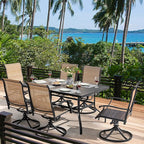NUU GARDEN 7 Piece Outdoor Dining Set, 6 Swivel Patio Chairs and 1 Dining Table with 1.57 Inch Umbrella Hole, Iron Patio Furniture Set for Lawn Backyard Balcony, Black and Brown