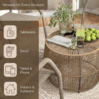 Furniture of America Ysar Boho Rattan Round Coffee Table Outdoor with Metal Frame, All-Weather and Rust Resistant, Handcrafted Coastal Furniture for Patio, Poolside, Garden, Yard, Natural Brown