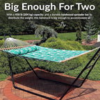Sunnydaze Quilted Outdoor Hammock with Spreader Bars - Heavy-Duty 450-Pound Capacity Double Hammock for Outside - Green Palm Leaves