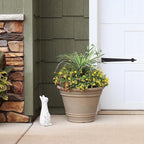 Sunnydaze 20-Inch Franklin Large Plant Pot - Polyresin Round Outdoor Planter with Drillable Drainage Hole - Beige