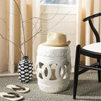 SAFAVIEH Home Collection Double Coin Antique White Ceramic Indoor/ Outdoor Decorative Garden Stool (Fully Assembled)
